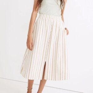 Madewell Linen-Cotton Smocked Waist Button-Front Skirt size M